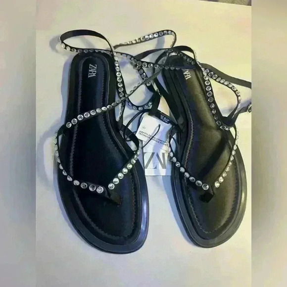 🔥🔥Zara Tied up rhinestone Flat - Picture 5 of 9